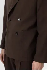 Antioch Kahve Relax Fit Keten Karışımlı Erkek Blazer Ceket