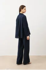 Pantalon Antioch bleu marine en modal mélangé pour femme