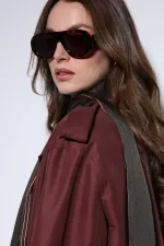 Trench-coat Antioch bordeaux à double boutonnage et ceinture pour femme