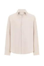 Antioch Bej Relax Fit Keten Karışımlı Erkek Gömlek