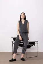 Antioch Antrasit Yırtmaçlı Kadın Yelek