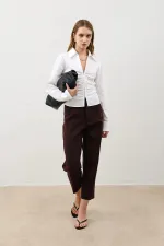 Chemise Antioch blanche en popeline froncée pour femme