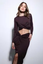 Antioch Mürdüm Yırtmaç Detaylı Kadın Etek Takım