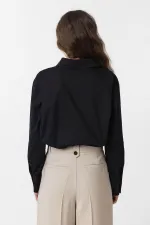 Chemise courte en popeline noire Antioch pour femme