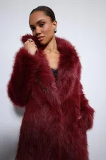 Antioch Bordo Suni Kürklü Uzun Kaban