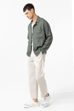 Chemise homme Antioch en lin mélangé kaki, coupe décontractée