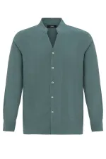 Antioch Khaki Mandarin Collar Long-Sleeved Men's Shirt