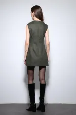 Antioch Haki Dekolteli Kısa Elbise