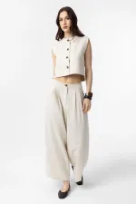 Antioch Ekru Keten Karışımlı Kadın Culotte Pantolon