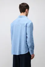 Antioch Mavi Modal Karışımlı Relax Fit Erkek Gömlek
