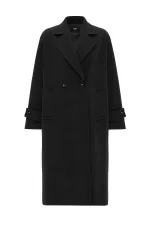 Antioch Siyah Kadın Yumuşak Dokulu Oversize Kruvaze Kaban