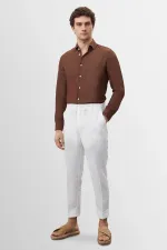 Antioch Men's Shirt with Coffee Collar and Button Detail, 100% Linen