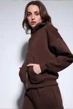 Antioch Kahve Kapüşonlu Sweatshirt Kadın Eşofman Takım