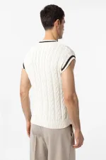 Antioch Ekru 100% Pamuk Örgü Erkek Yelek