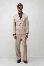 Antioch Bej Relax Fit Kruvaze Erkek Blazer Ceket