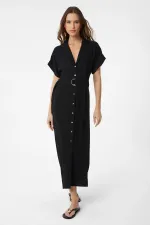 Antioch Black Linen Blend Belted Women's Dress
