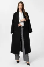 Antioch Siyah Kadın Kuşaklı Kruvaze Kaban