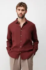 Antioch Bordo 100% Keten Relax Fit Erkek Gömlek