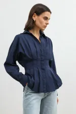 Chemise Antioch bleu marine plissée en popeline pour femme
