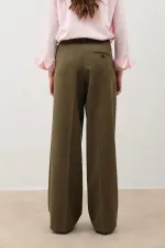 Antioch Khaki Women's Wide Leg Trousers with Pens Detail