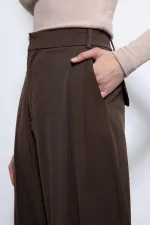 Antioch Koyu Kahve Pileli Palazzo Kadın Pantolon