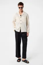 Antioch Ekru Modal Kumaş Çizgili Erkek Gömlek