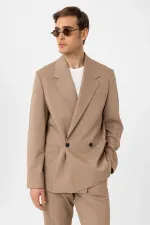 Antioch Beige Relax Fit Double-Breasted Men's Technical Blazer Jacket