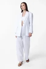 Antioch Beyaz 100% Keten Kadın Blazer Ceket