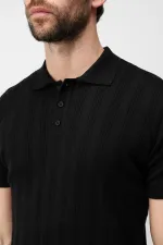 Antioch Black Textured Knit Men's Polo T-Shirt