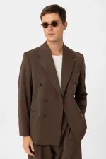 Antioch Kahve Relax Fit Kruvaze Erkek Blazer Ceket