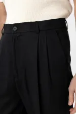 Antioch Siyah Keten Karışımlı Erkek Baggy Pantolon