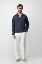 Chemise homme Antioch bleu marine en mélange lyocell à col large