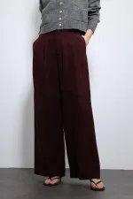 Antioch Bordo Bel Lastikli Pileli Kadın Pantolon