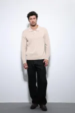 Pull basique pour homme Antioch beige à col polo
