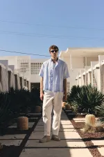 Antioch Bebe Mavi 100% Keten Relaxed Erkek Gömlek