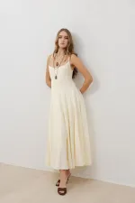 Antioch Ekru Volümlü Kadın Midi Elbise