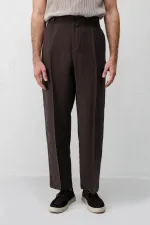 Pantalon homme Antioch marron foncé en lyocell, coupe décontractée et plissé