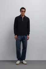 Antioch Lacivert Fermuarlı Triko Erkek Kazak