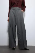 Antioch Gri Çizgili Geniş Paça Pantolon