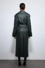 Antioch Haki Dokulu Suni Deri Trençkot