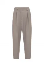 Antioch Beige Pleated Soft Ankle Length Women's Trousers