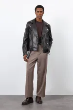 Antioch Koyu Kahve 100% Deri Biker Ceket