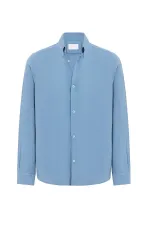 Chemise homme Antioch en lin mélangé bleu à col boutonné