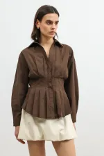 Chemise à plis en popeline Antioch Coffee pour femme