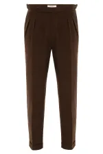 Pantalon homme Antioch Coffee taille haute en lin mélangé à double ourlet