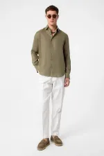 Antioch Khaki 100% Linen Comfort Fit Men's Shirt