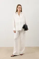 Antioch Ekru Dökümlü Oversize Kadın Gömlek
