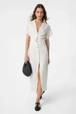Antioch Ecru Linen Blend Belted Women's Dress