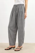 Pantalon à carreaux Antioch gris à ourlet ajustable pour femme