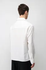 Antioch Ekru Lyocell Karışımlı Geniş Yaka Erkek Gömlek